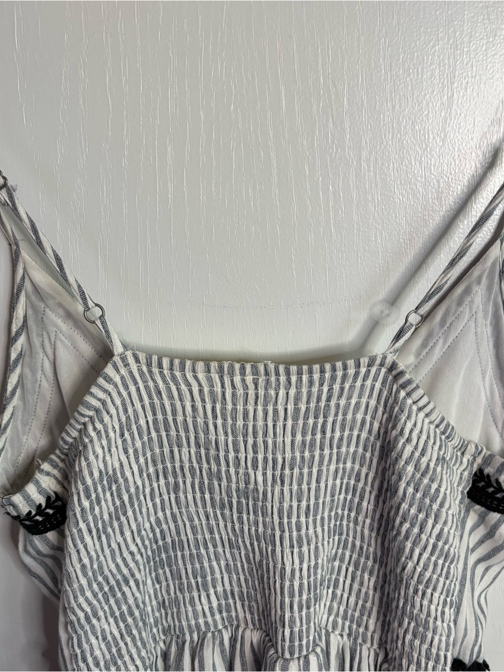 Japna Maxi Dress with Navy Stripe & Embroidered Trim Coastal Boho Beachy Size S - Picture 6 of 9